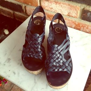 Navy Woven Tory Burch Wedges